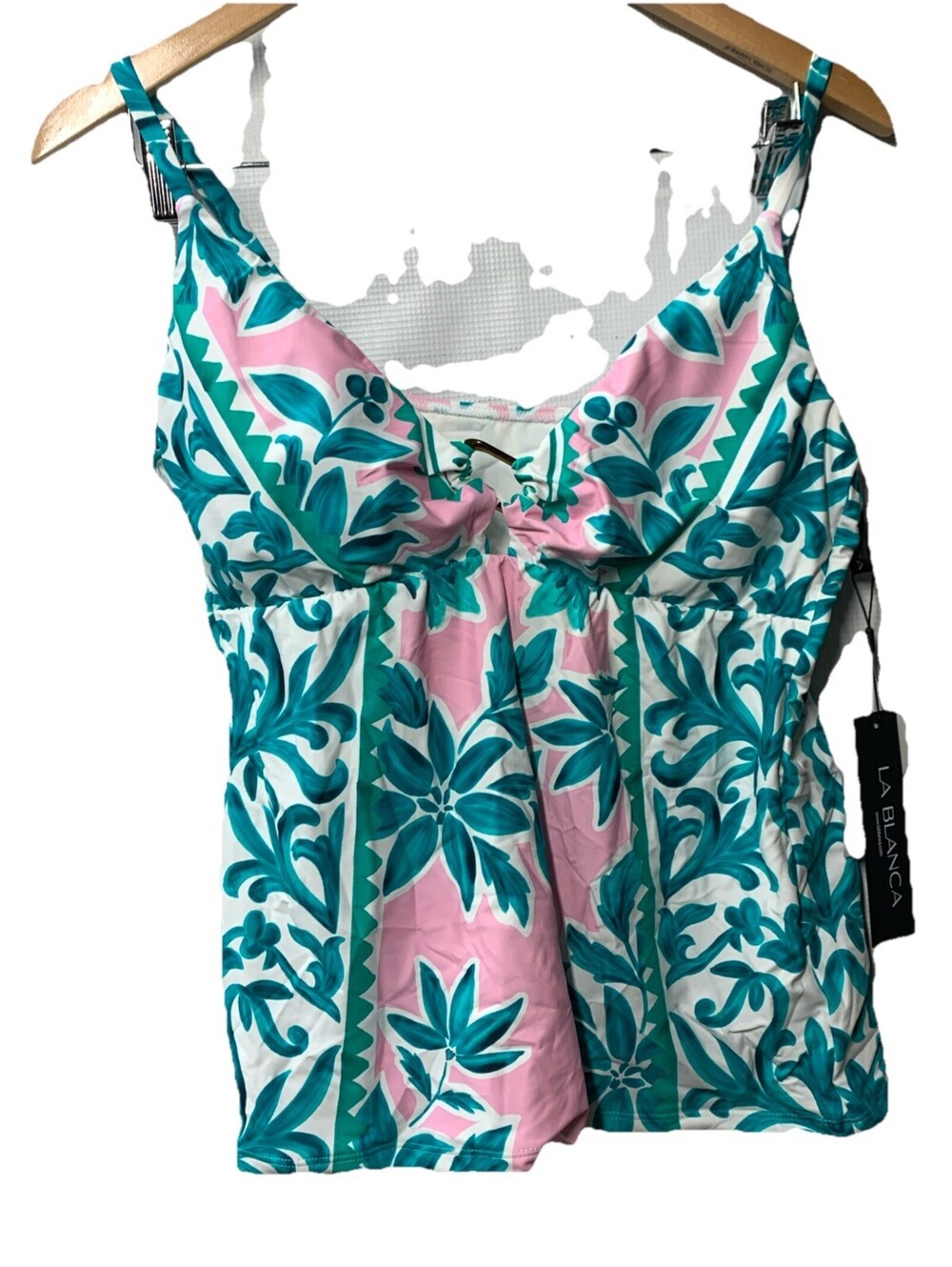 La Blanca Women's Over The Shoulder Tankini Swimsuit Top LB5SS87-MLT Size 16